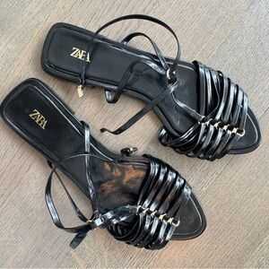Zara Glossy Black Strappy Sandals